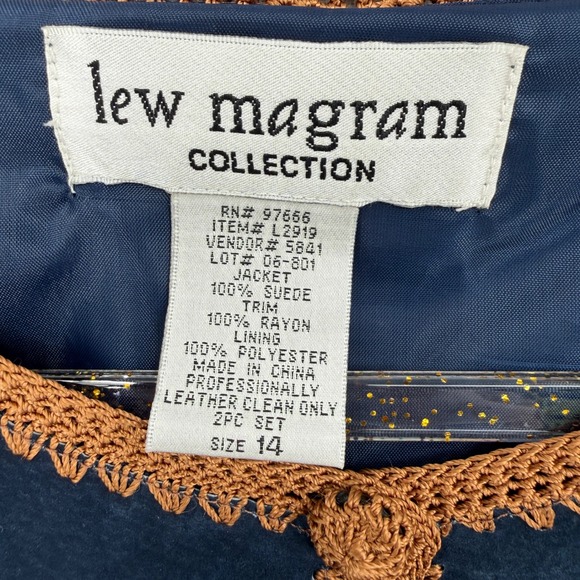 Vintage Lew Magram Suede Skirt Set Women 14 Blue Crochet Fringe Boho Western - Picture 4 of 16